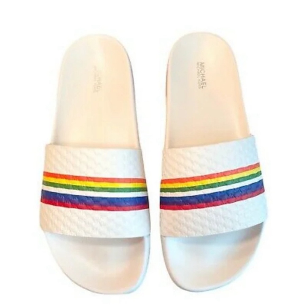 Michael Kors Women's Gilmore Rainbow Slide Optic White Multi size 8